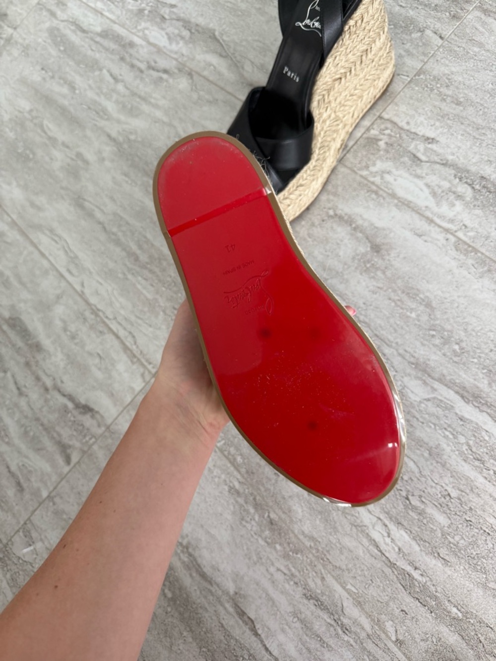 Christian Louboutin Black Leather Espadrille Wedge Sandals - Picture 6 of 13